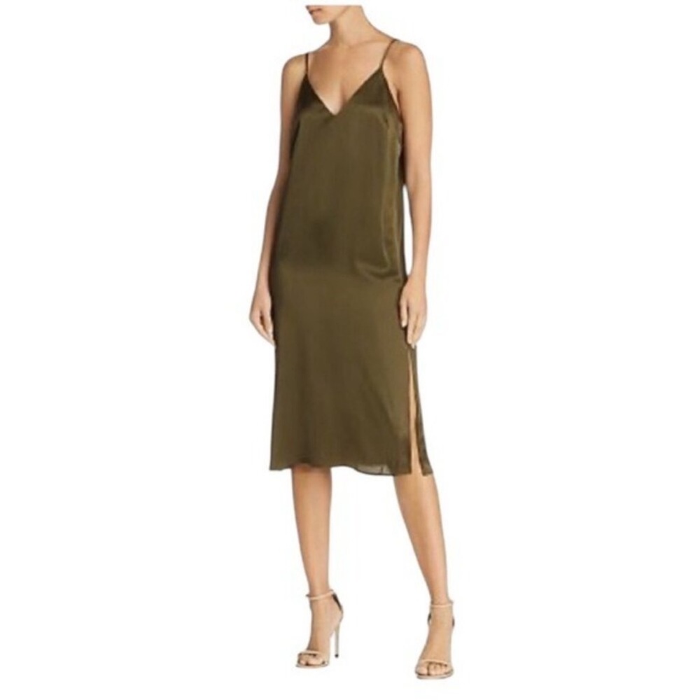 Anine Bing Olive Green Silk Gemma Slip Dress